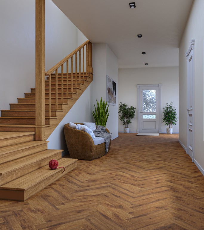 Ламинат Evofloor Карбон Дуб Янтарный FL3112 венгерская елка 475×95×12 фото в интерьере
