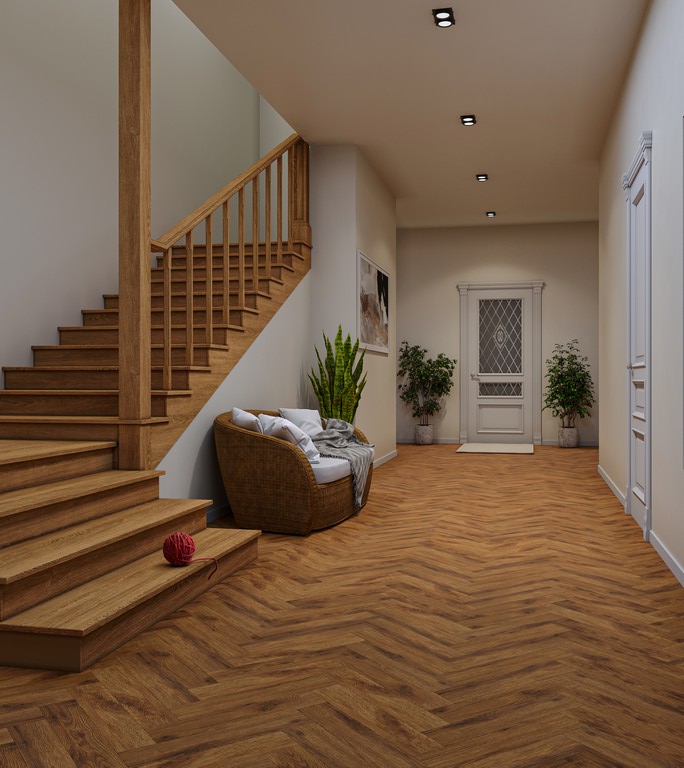 Ламинат Evofloor Карбон Дуб Янтарный FL3112 венгерская елка 475×95×12 фото в интерьере