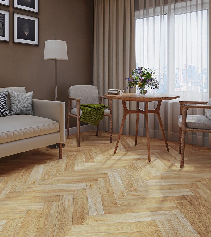 Ламинат Evofloor Карбон Дуб Натуральный FL3212 венгерская елка 475×95×12 фото в интерьере