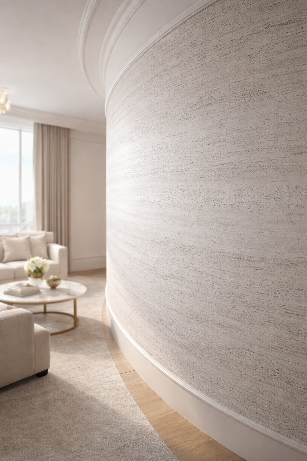 Гибкий камень Alpine Walls Гибкая керамика Travertino Grigio MTR-012PW 1200×600×4 фото в интерьере