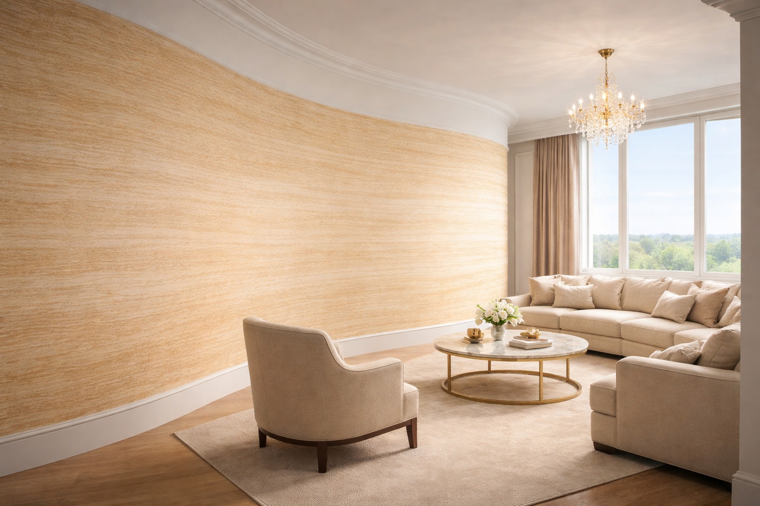 Гибкий камень Alpine Walls Гибкая керамика Travertino Crema MTR-013PW 1200×600×4 фото в интерьере