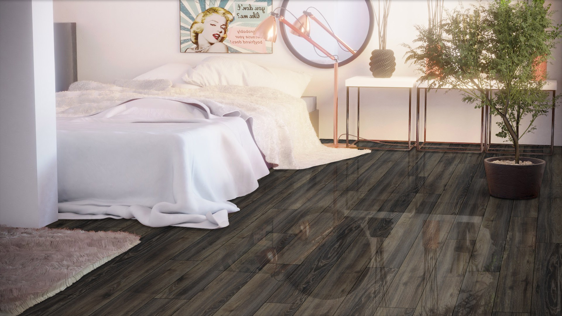 Ламинат Falquon Blue Line Wood 8 Canyon Black Oak D3686 1220×193×8 фото в интерьере