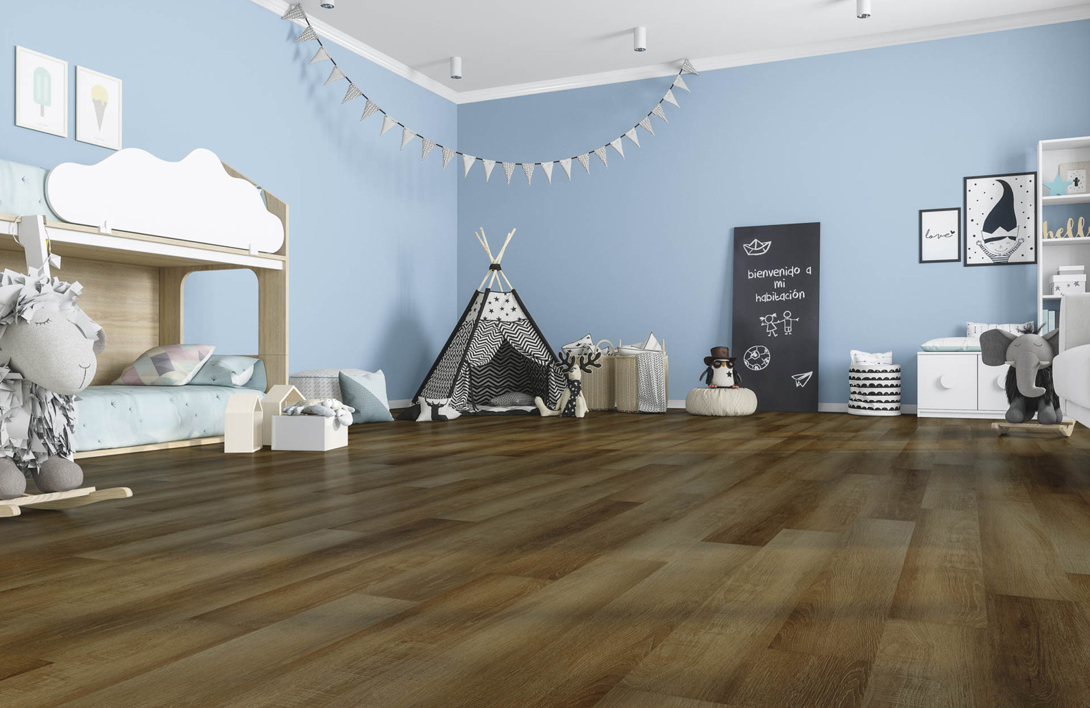 Кварцвиниловый SPC ламинат Fargo Comfort Дуб Чикаго 69W921 1220×150×4 фото в интерьере