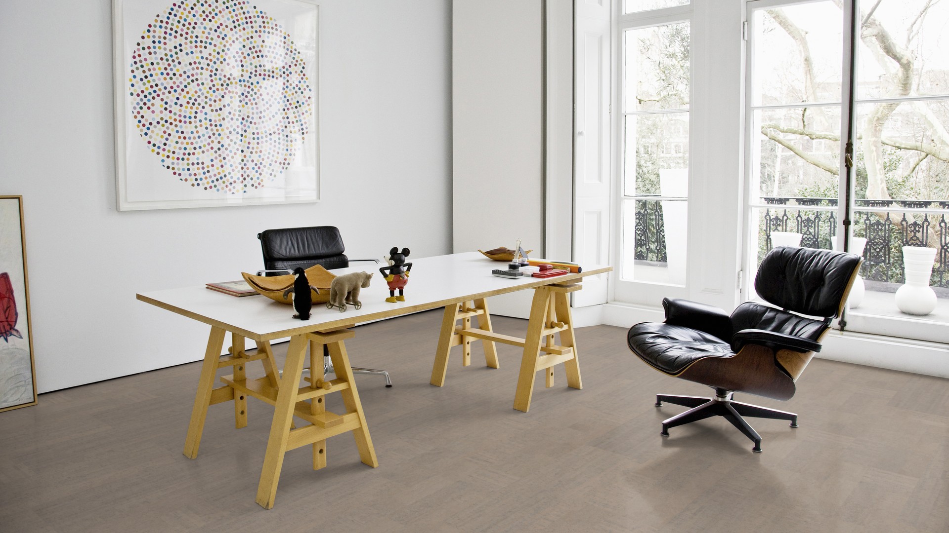Пробковый пол замковый Wicanders Cork Essence Fashionable Cement C85L001 905×295×10,5 фото в интерьере